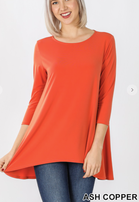 224 ITY HIGH-LOW 3/4 SLEEVE TOP IT-2367AB ASH COPPER