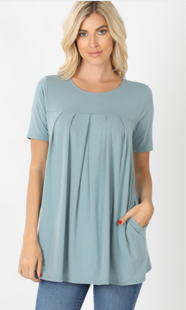 101 SHORT SLEEVE ROUND NECK PLEATED TOP RT-1656AB