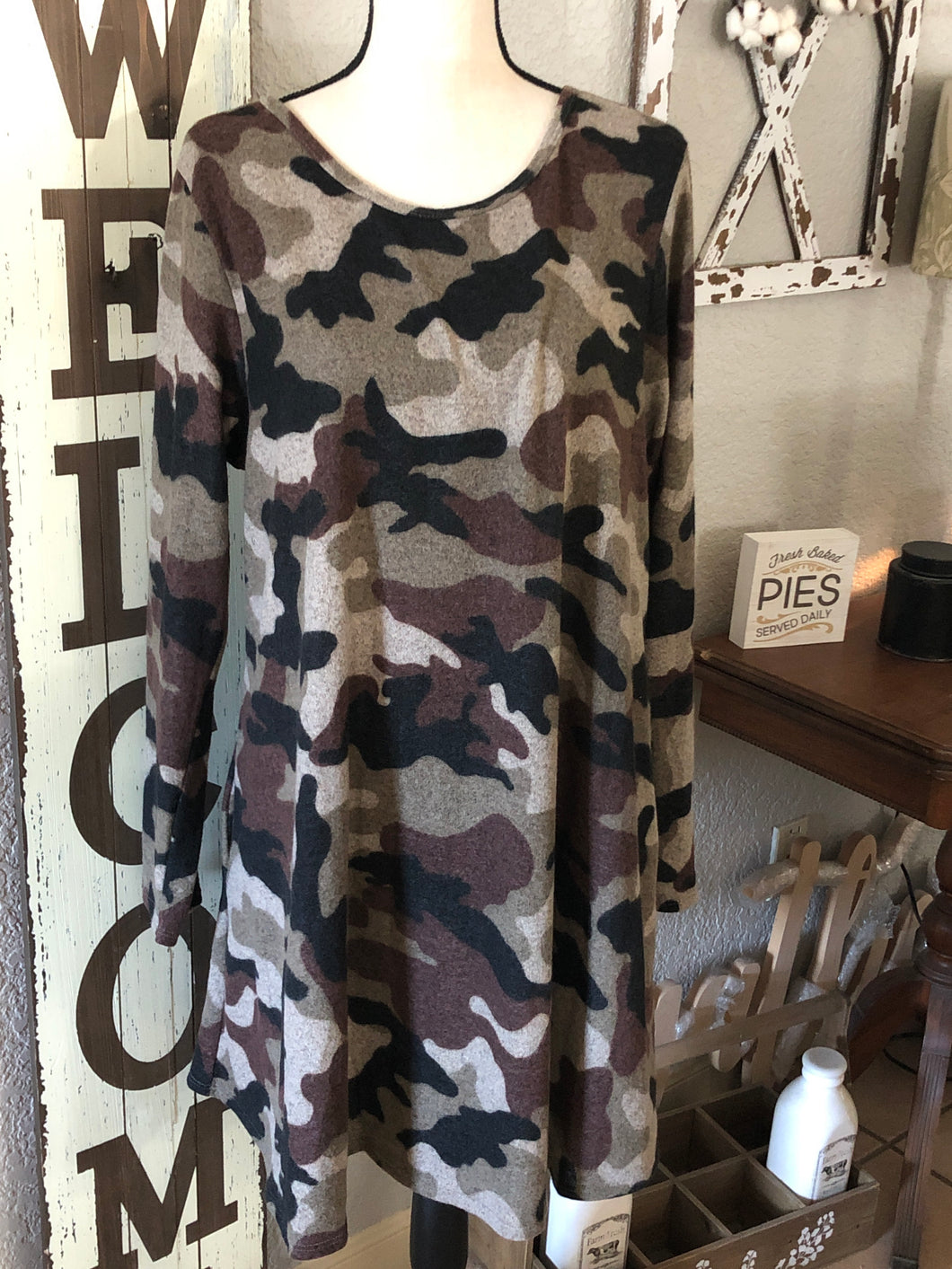Camo long sleeve dress