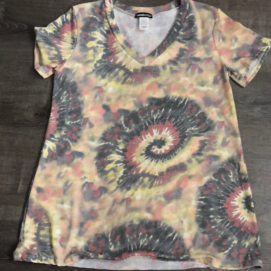 Jersey knit v neck tie dye top