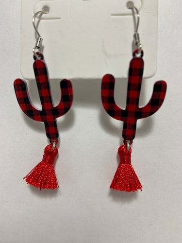 Plaid cactus tassel  earrings