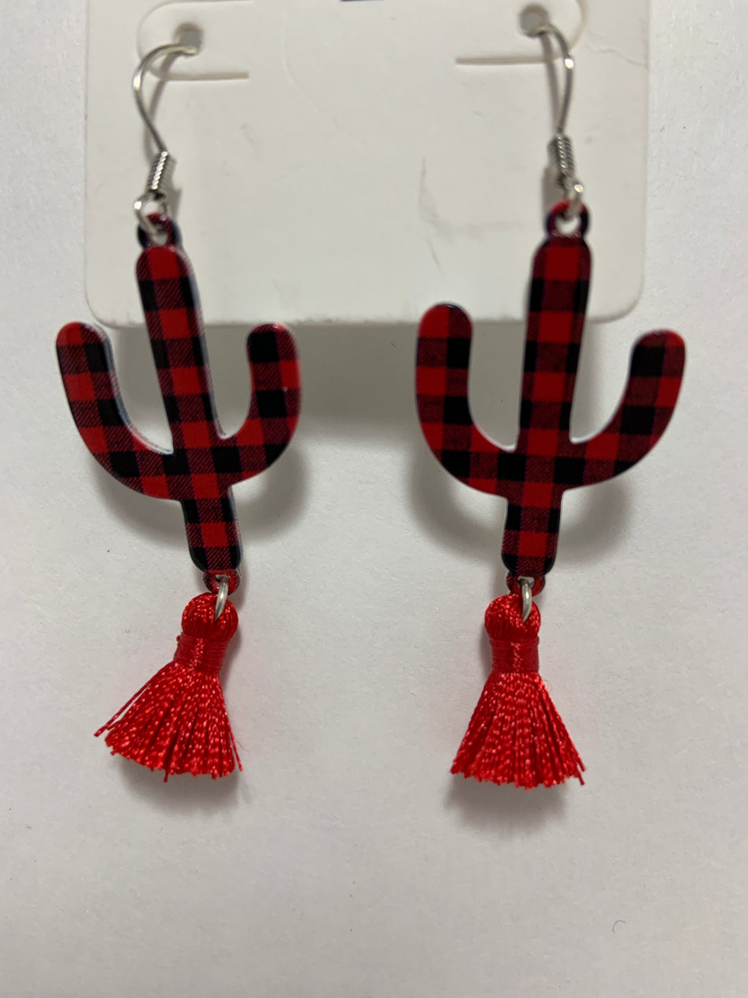 Plaid cactus tassel  earrings