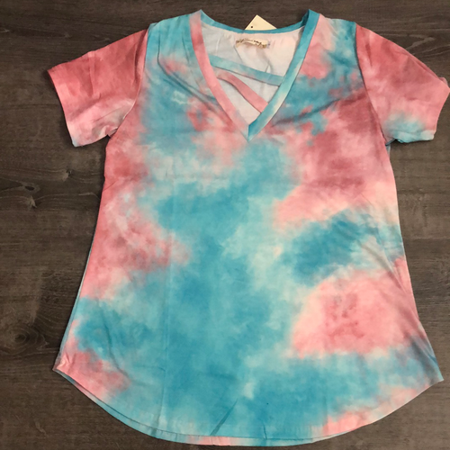 138 Pink/turquoise keyhole top