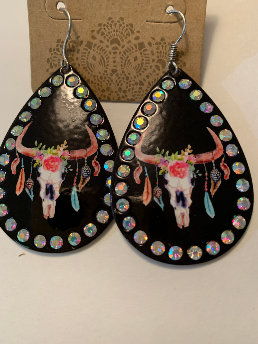 Earrings black bull skulls