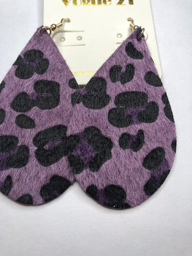 Purple cheetah teardrop earrings