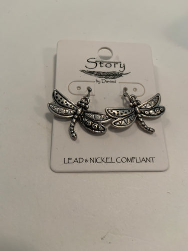 Dragonfly earrings hammered metal
