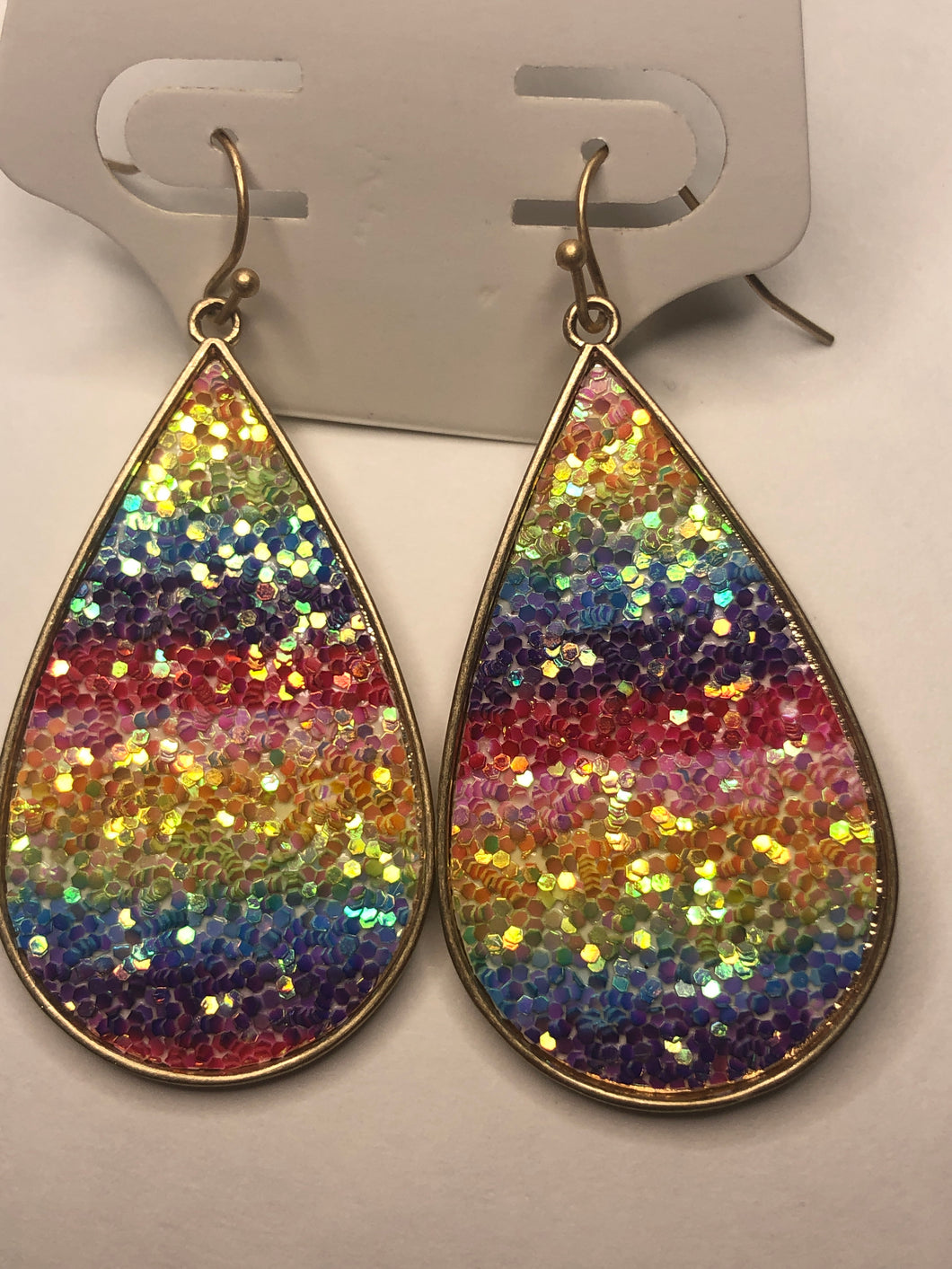 Small rainbow sparkle teardrop earrings