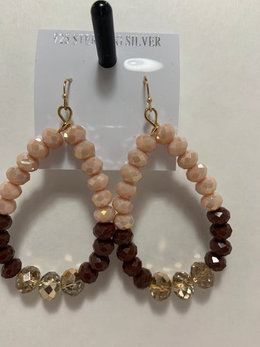 Pink brown gold iridescent beaded earrings