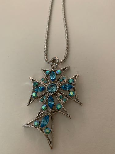 Necklace cross blue bling