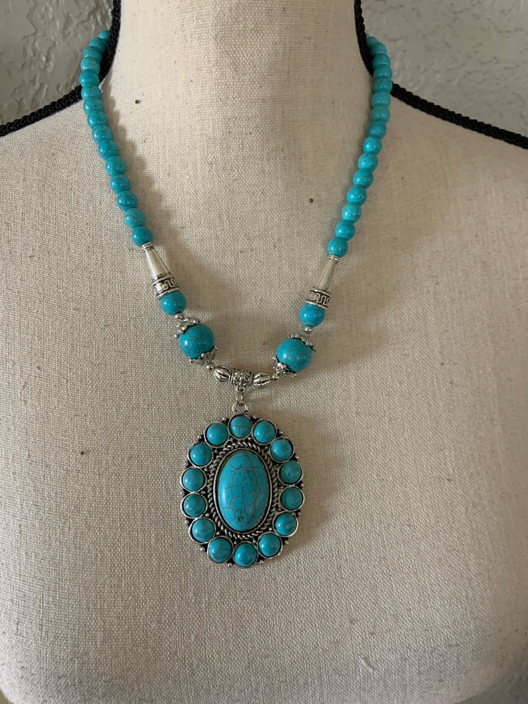 Turquoise necklace with large turquoise Concho and turquoise
