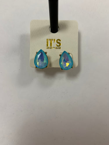 Baby blue iridescent stud earring teardrop
