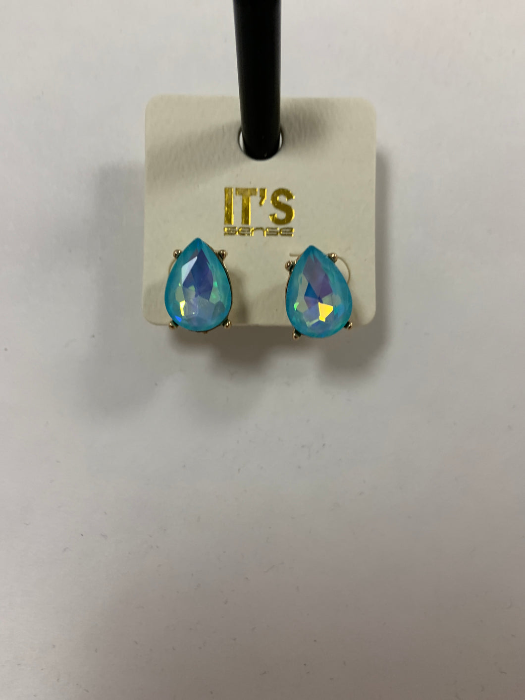 Baby blue iridescent stud earring teardrop
