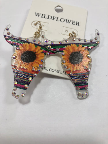 Bull skull sunflower earrings