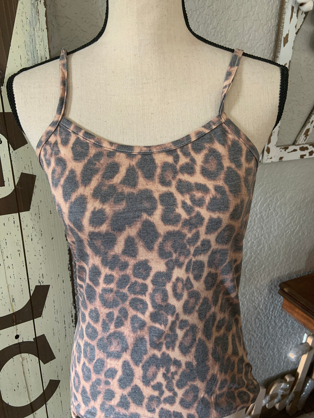 Spaghetti strap cheetah tank
