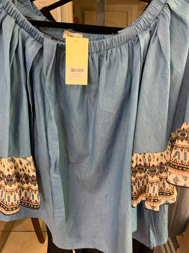 Denim top off the shoulders with shoulder tie