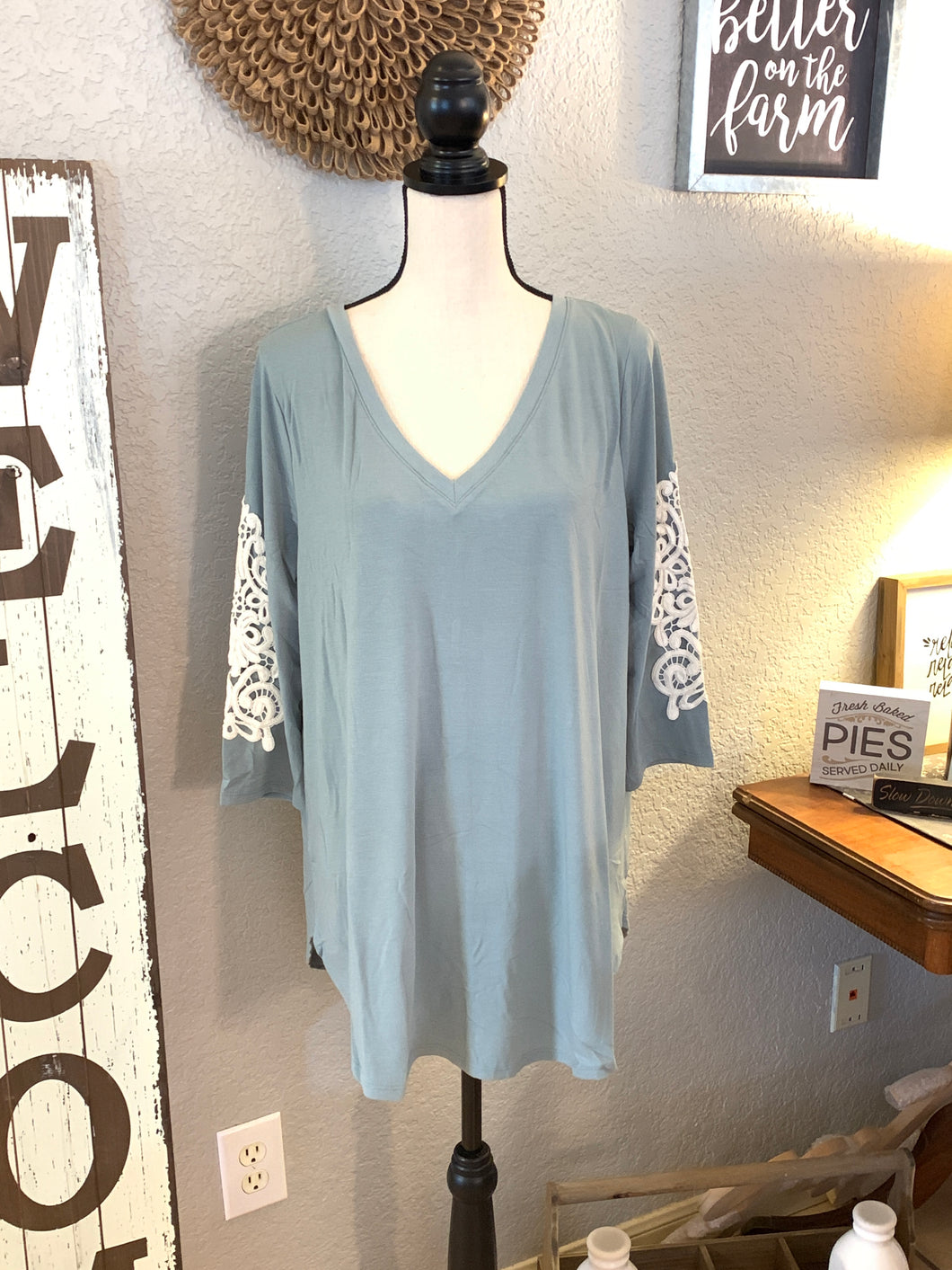 Ash blue 3/4 sleeve v-neck top