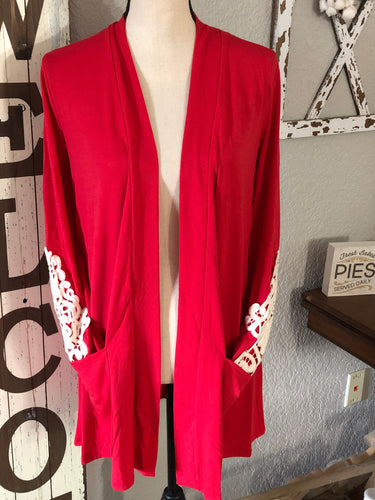 Red kimono with lace detail