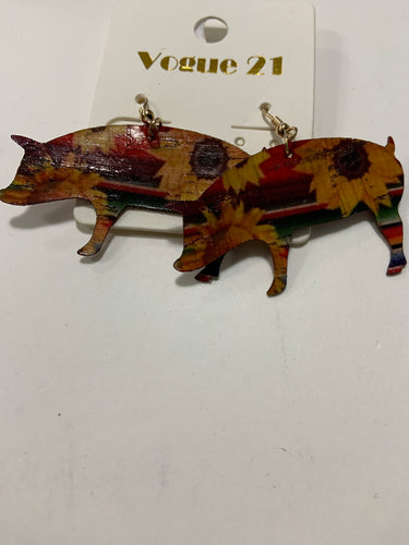 Cork pig earrings Sarape floral