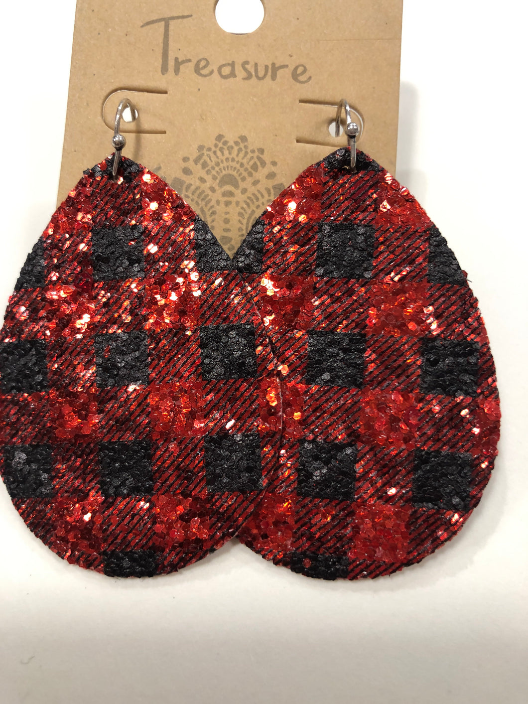 Bling red plaid teardrop earrings