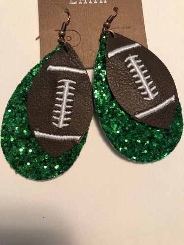Earrings football green bling