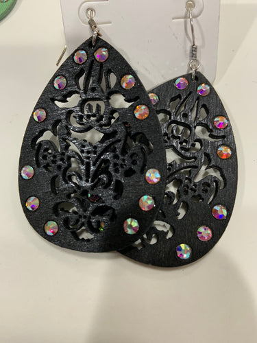 Black Wood earrings with bling