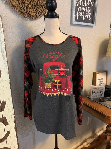 Top plaid long sleeve Merry Bright Believe
