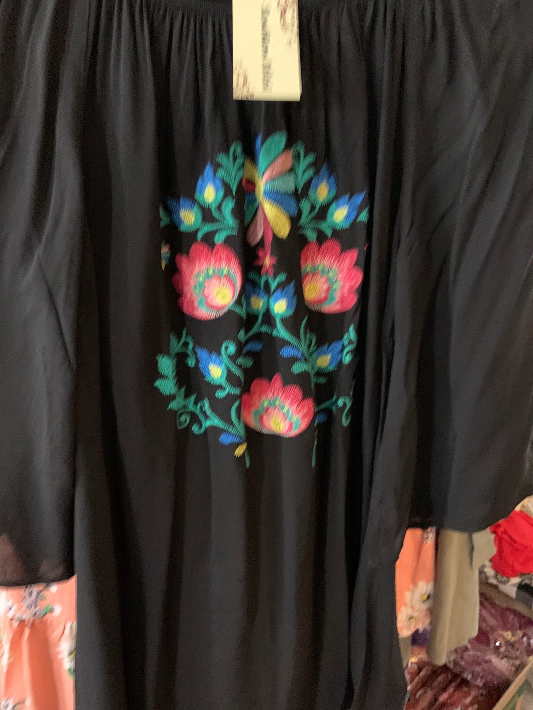 Embroidered black southern stitch top