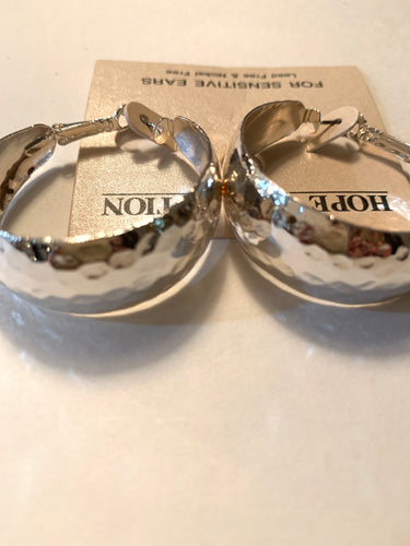 Earrings hoops hammered silver