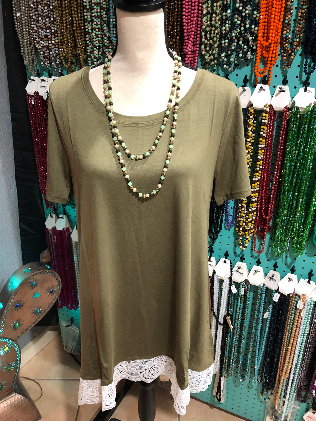 Olive lace bottom top