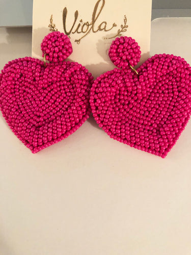 Earrings hot pink hearts