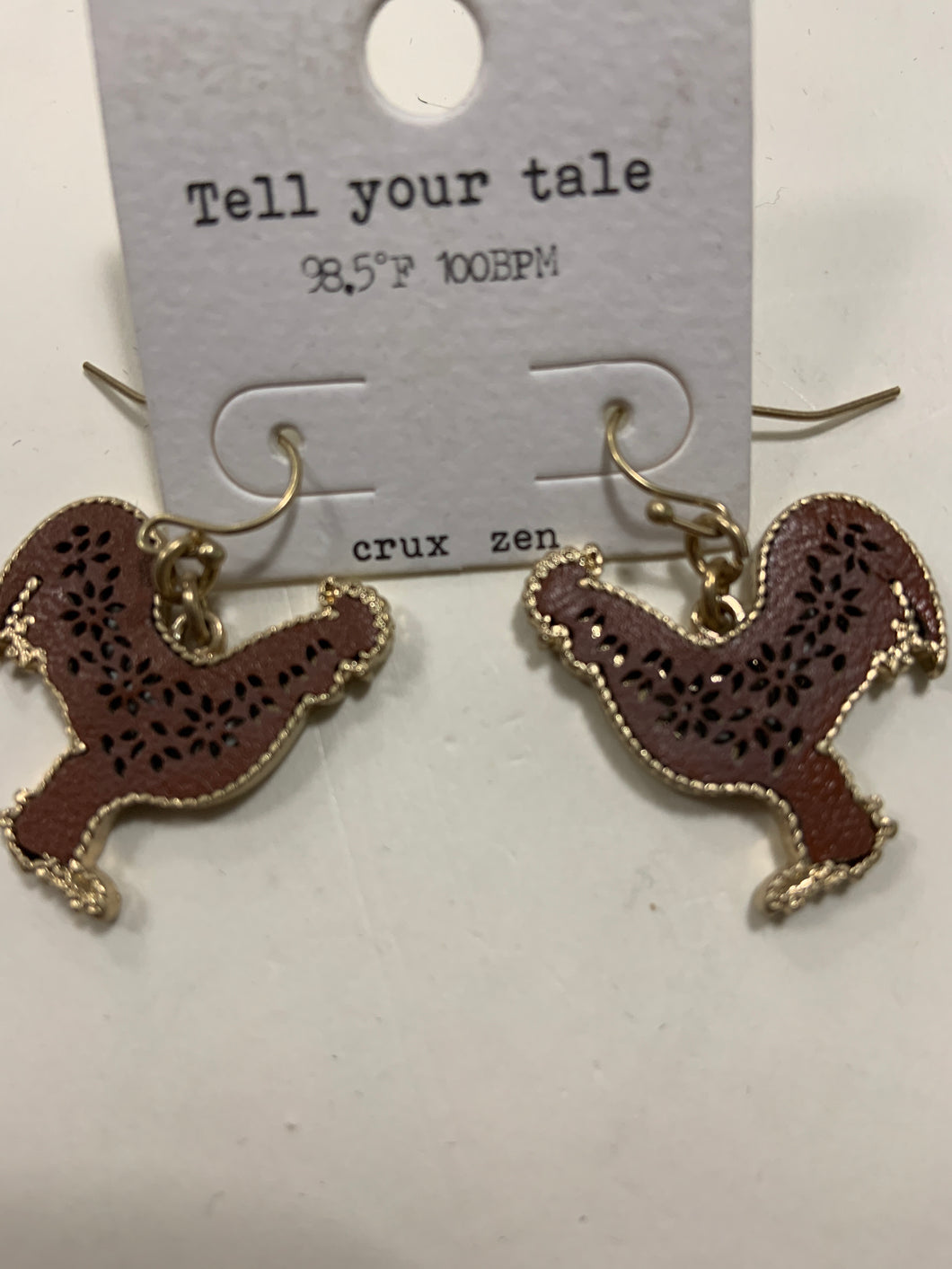 Brown rooster earring