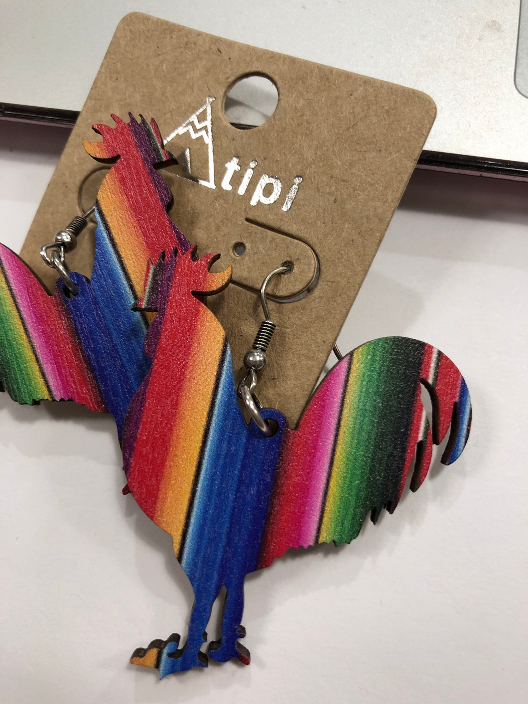Serape rooster earrings