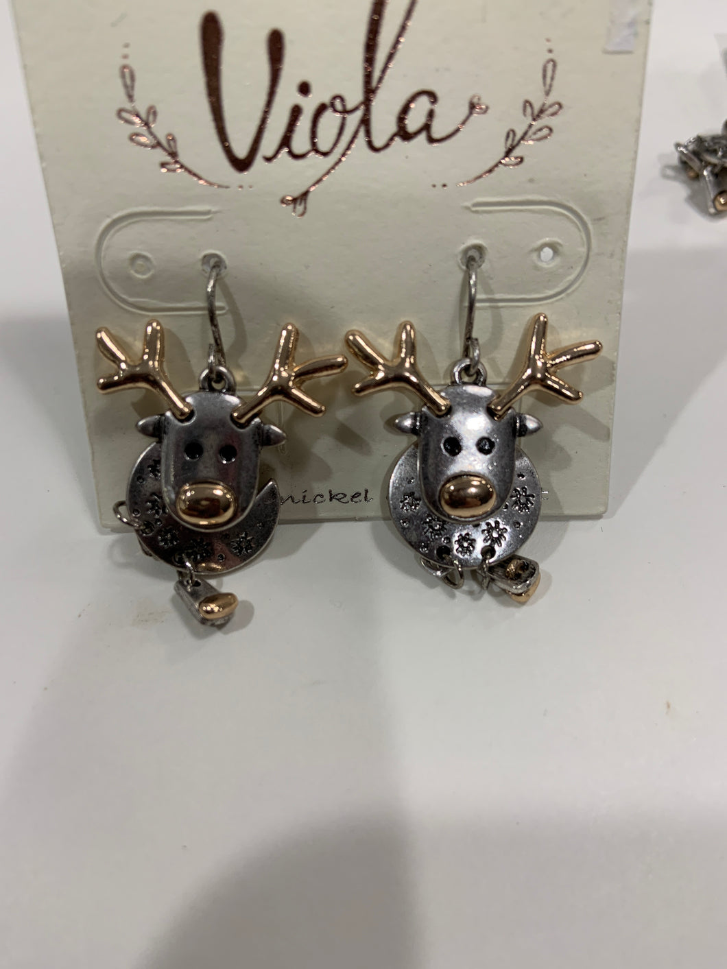 Hammered metal reindeer earrings