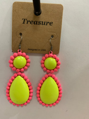 Neon pink and green earrings