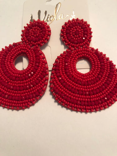 Earrings beaded red