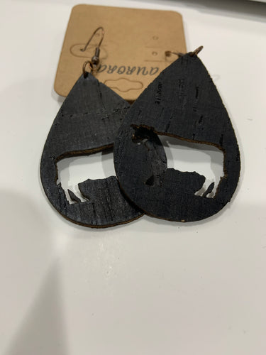 Black teardrop cow earring