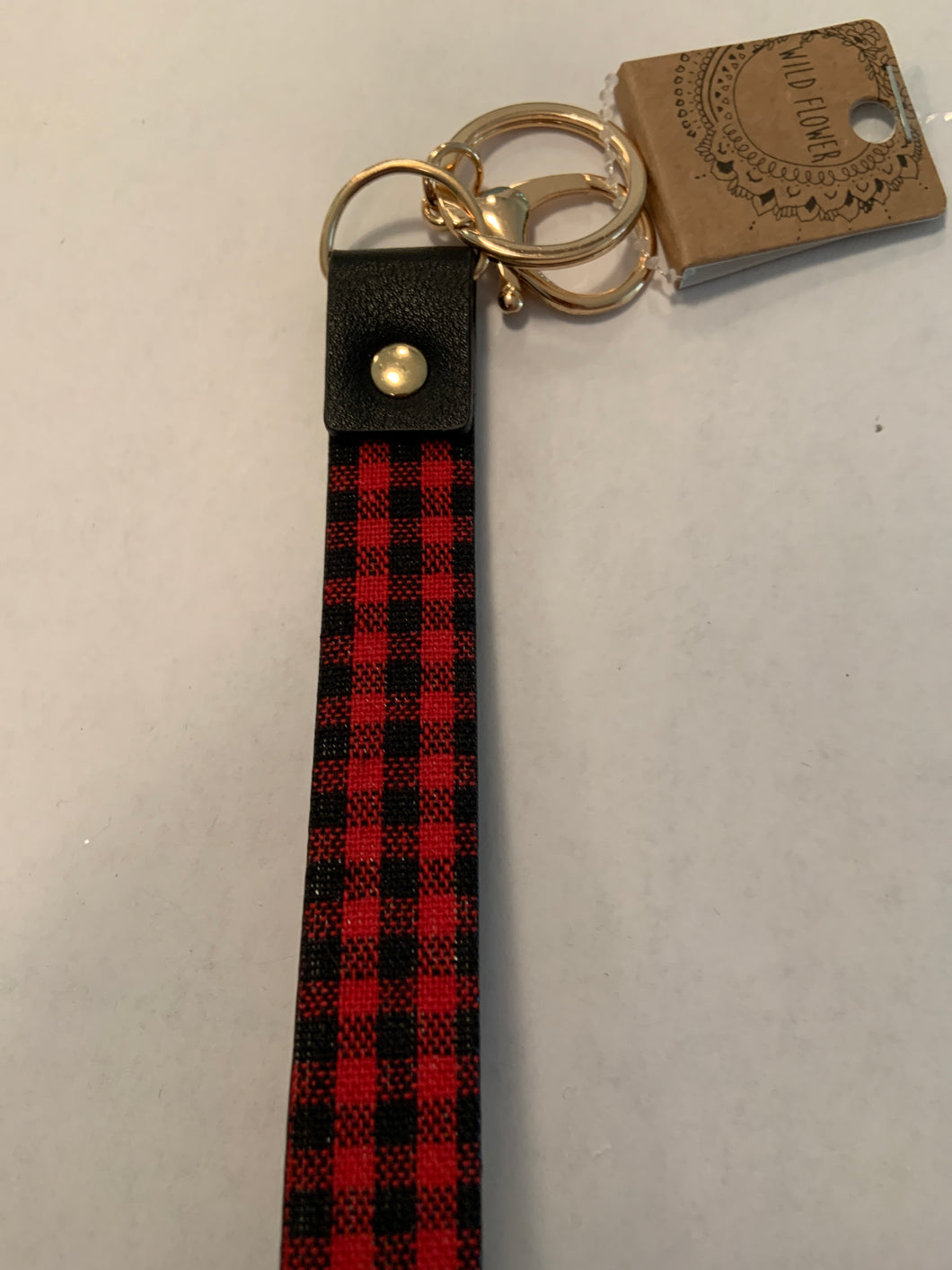 Plaid keychain gold tone