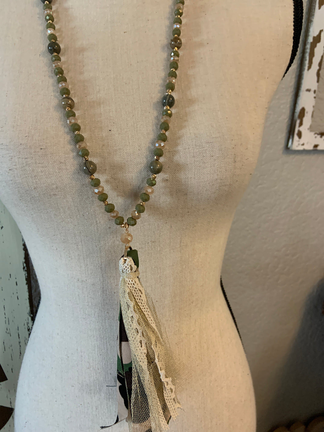 Camo tassel with green beads