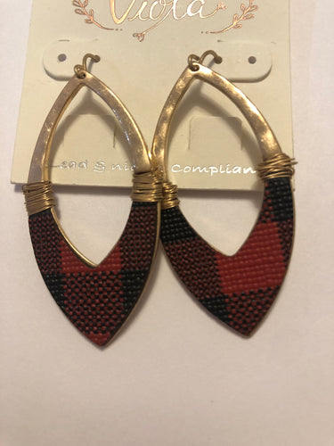 Buffalo plaid gold tone earrings