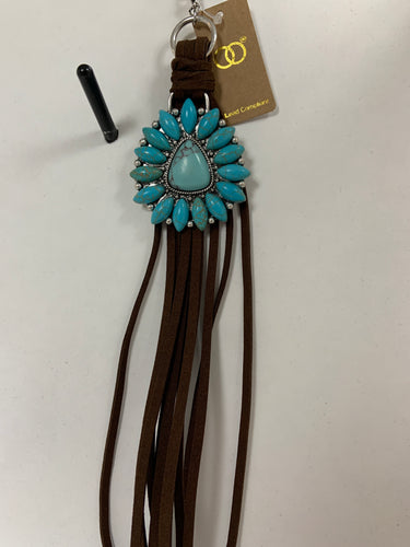 Turquoise stone leather key chain or purse charm