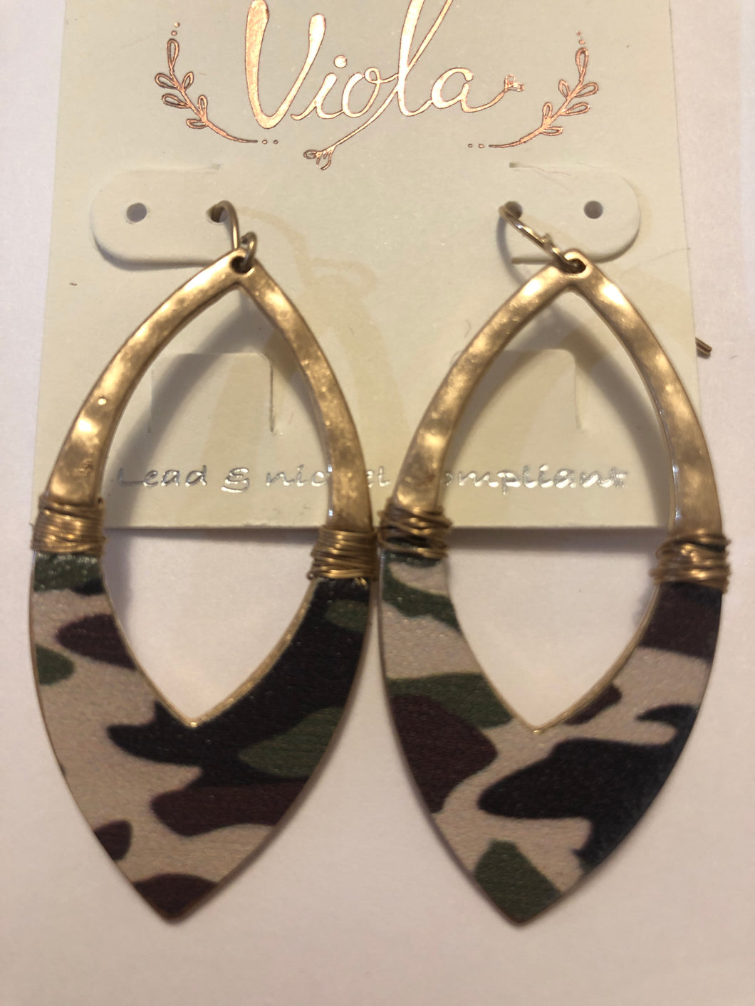Camo gold tone earrings