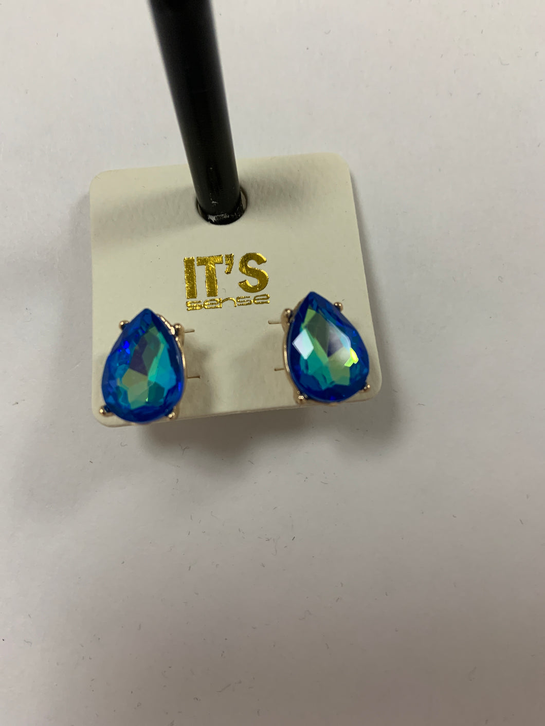 Dark blue iridescent teardrop earrings