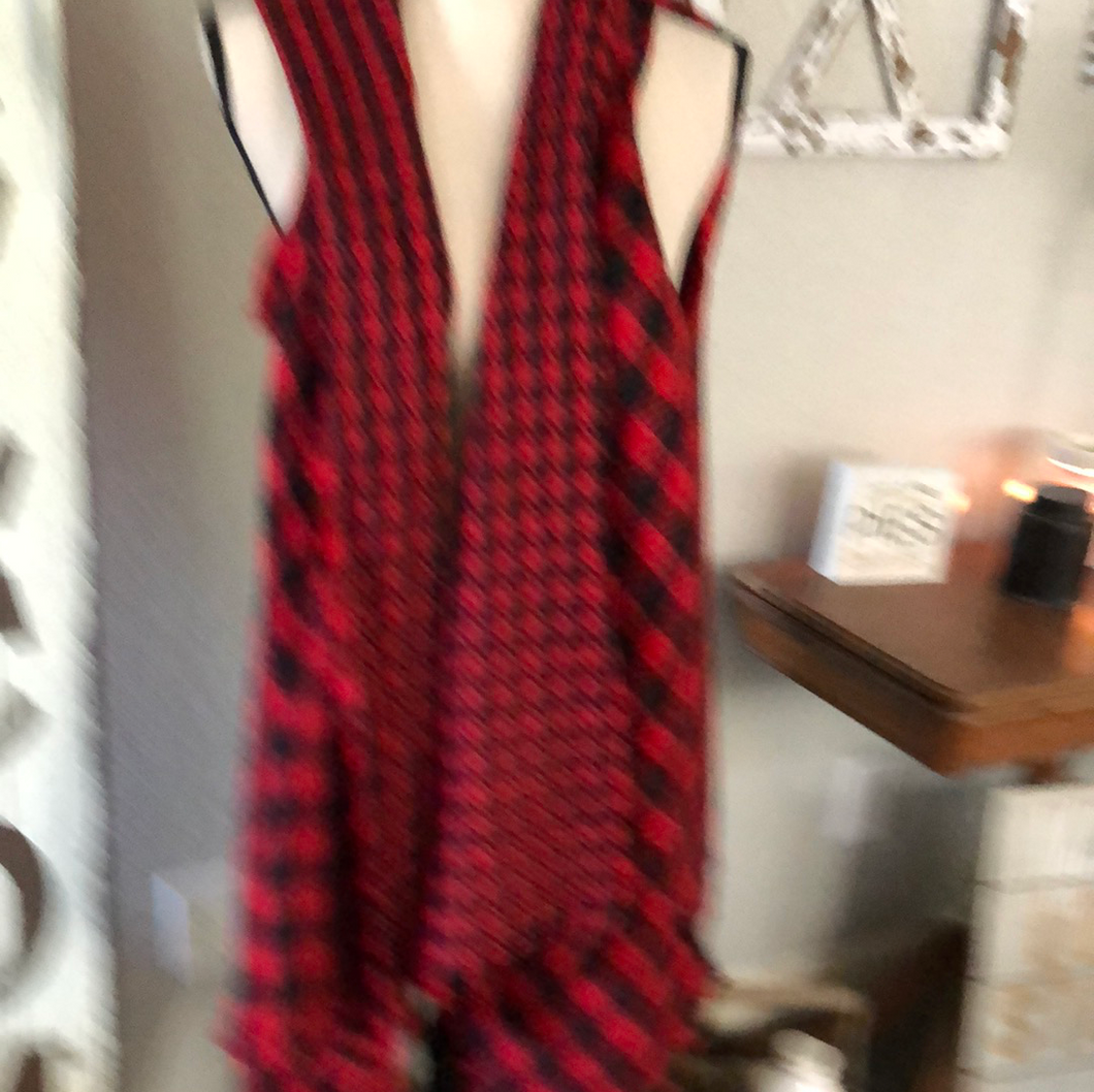 Red plaid vest kimono