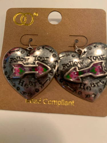 Follow your heart hammered metal earrings