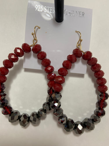 Crimson and gray beaded earrings