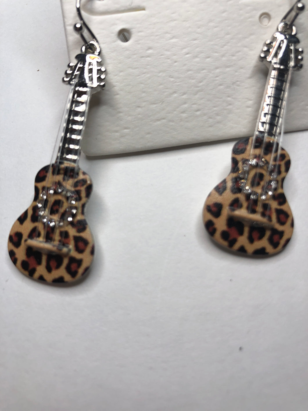 Cheetah guitar silver earrings