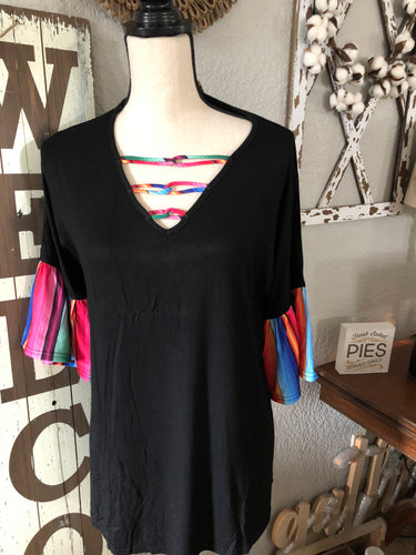 Serape keyhole with serape ruffle sleeves top