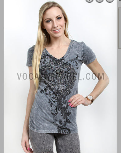 Special dyeing short sleeve top With stones