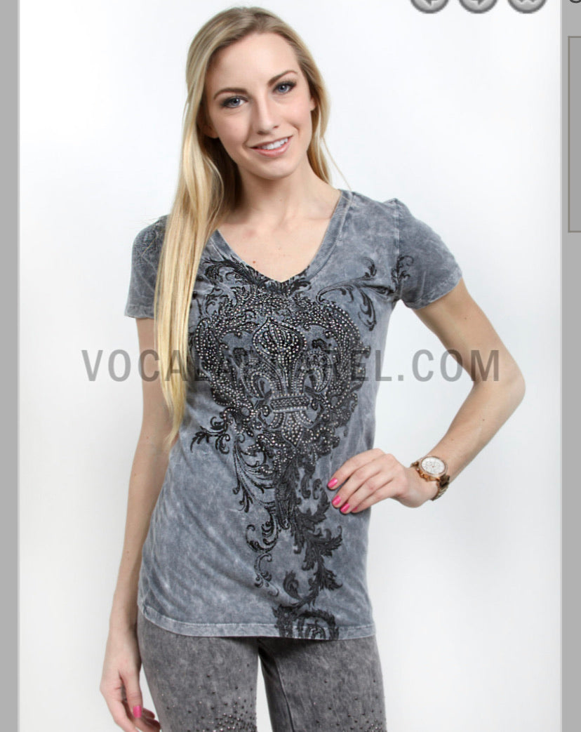 Special dyeing short sleeve top With stones