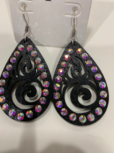 Black wood earring with bling